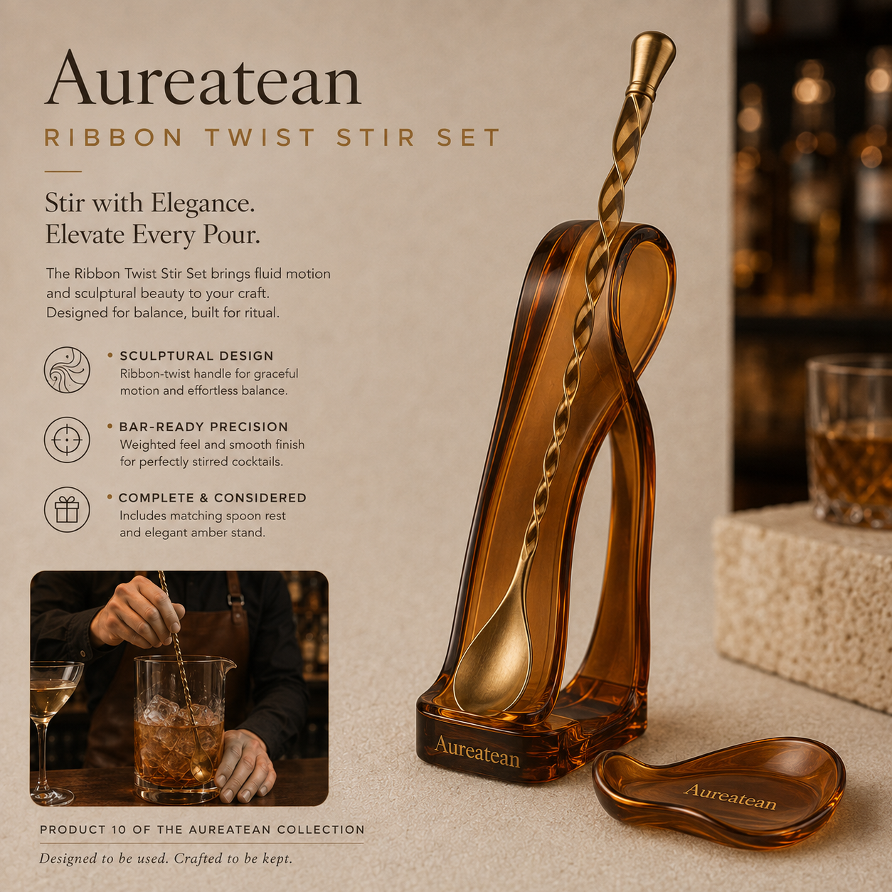 Aureatean™ Ribbon Twist Cocktail Stir Set