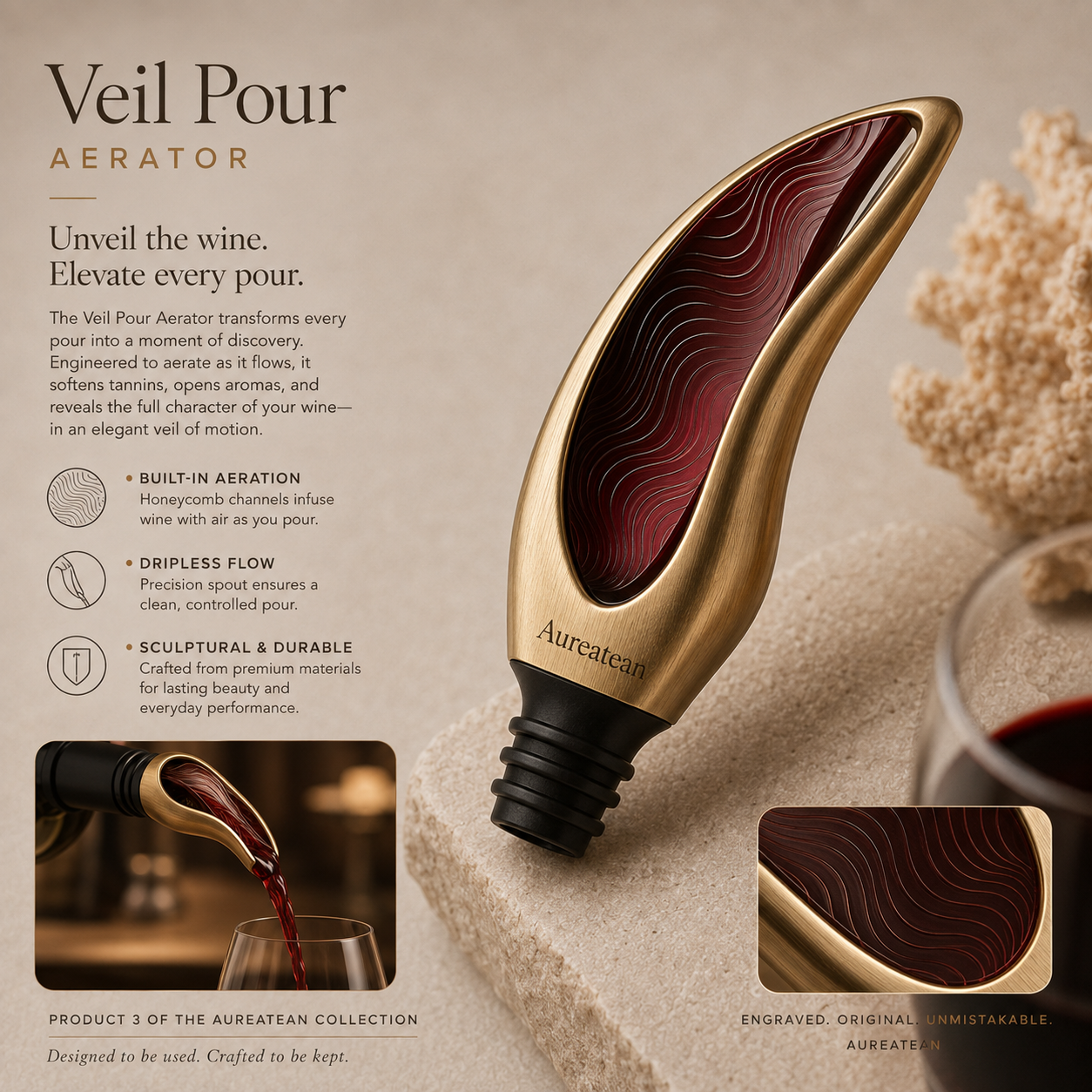 Aureatean™ Veil Pour Sculptural Wine Aerator