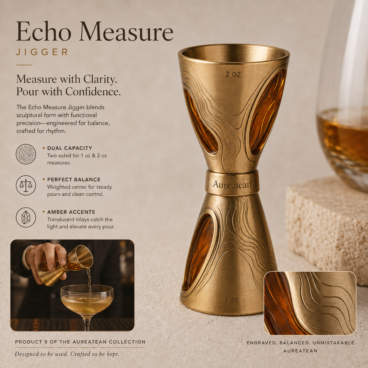 Aureatean™ Echo Measure Contour Jigger