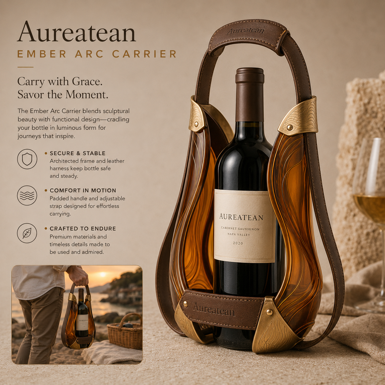 Aureatean™ Ember Arc Wine Bottle Carrier