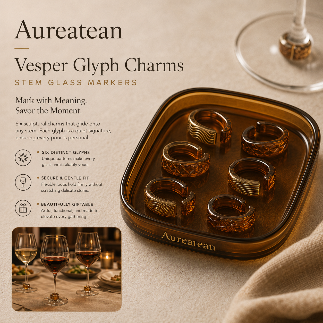 Aureatean™ Vesper Glyph Wine Charm Collection
